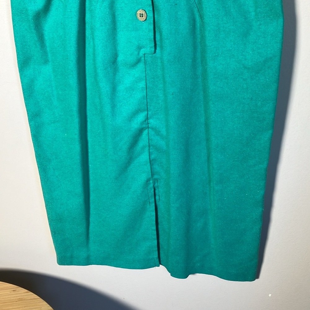 Vintage dress silk Amoretti Turquoise green Silk half sleeve retro 80s - Picture 8 of 15